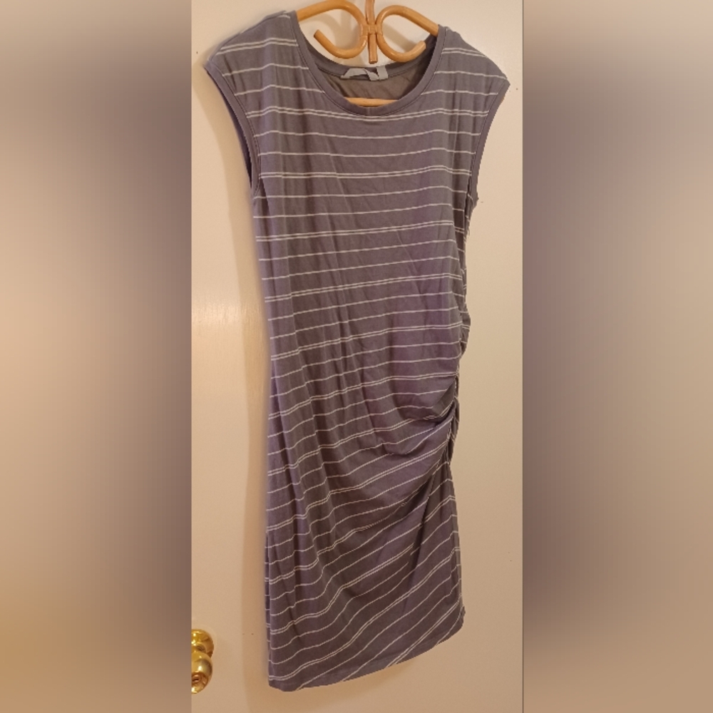 Athleta Carefree Tee Ruched Gray Striped Women's Dress Medium